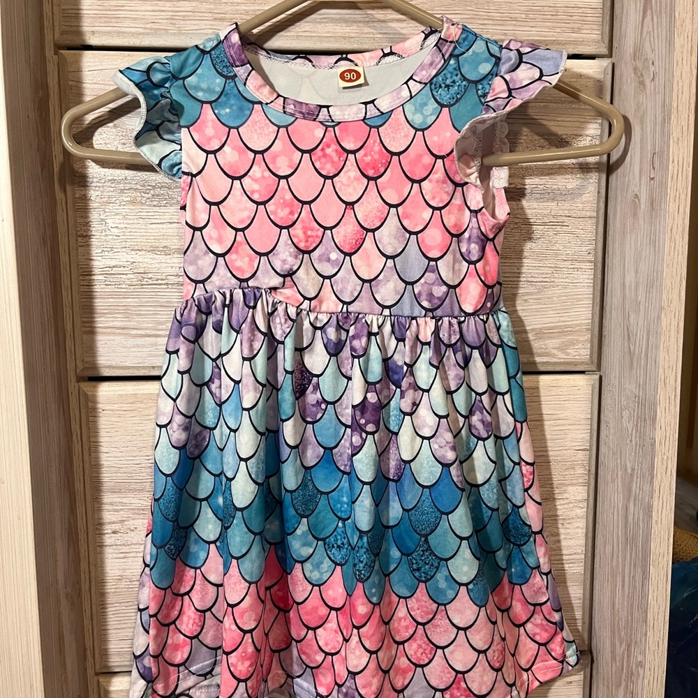 Kids Mermaid Scale Dress - Pink & Blue